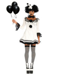 Womens Black And White Pierrot Clown Costume